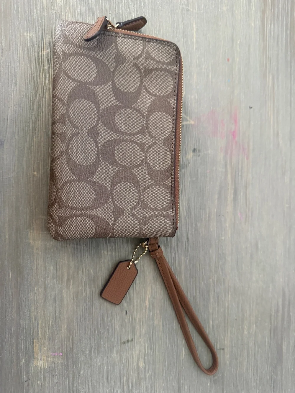 Coach Brown Signature Canvas Wristlet - Picture 2 of 3